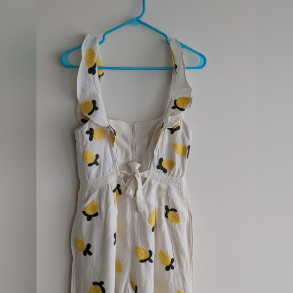 Anthropologie Red Carter Embroidered Lemon Ruffle Wide leg Flare Jumpsuit SMALL - Picture 7 of 15